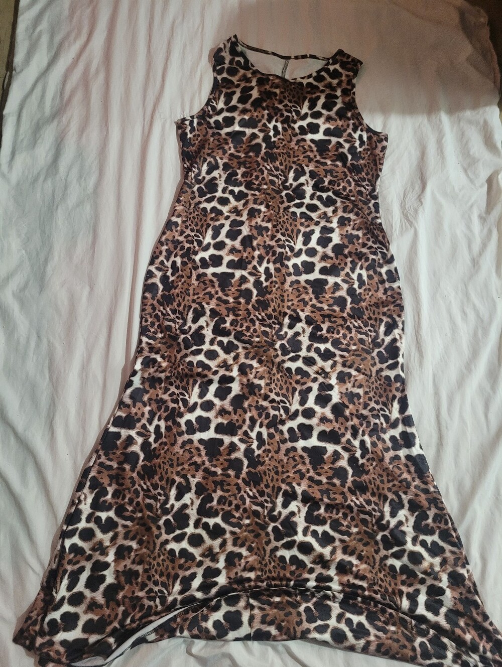 Sleeveless Leopard Print Midi Dress - Brown/Black